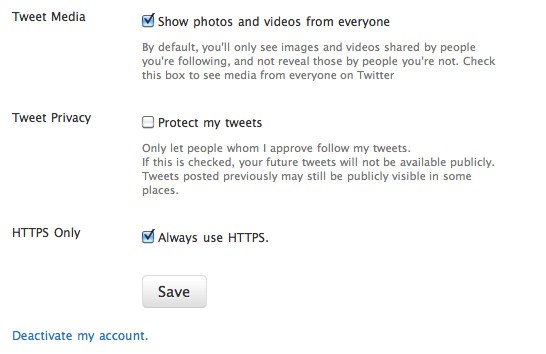 Impostazioni HTTPS su Twitter