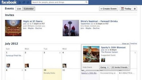 Funzione calendari su Facebook