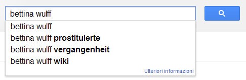 Suggerimenti di Google alla query Bettina Wulff