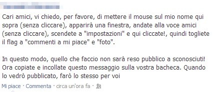 Bufala che circola su Facebook