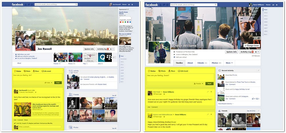 Facebook confronto Timeline