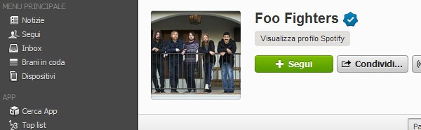 Il pulsante "Segui" introdotto oggi su Spotify