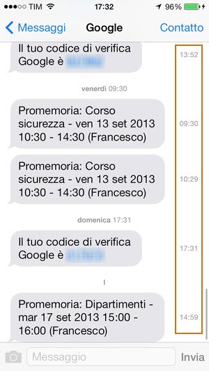 iOS 7: l'orario dei singoli messaggi