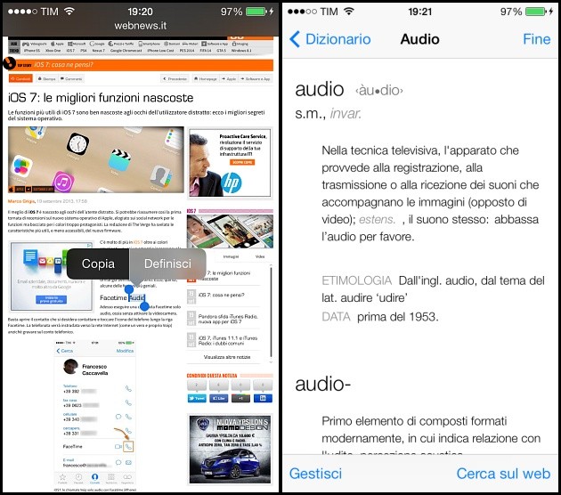 iOS 7: dizionario per l'italiano (iPhone)