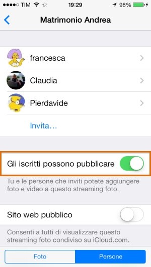 iOS 7: la condivisione aperta di album in iCloud