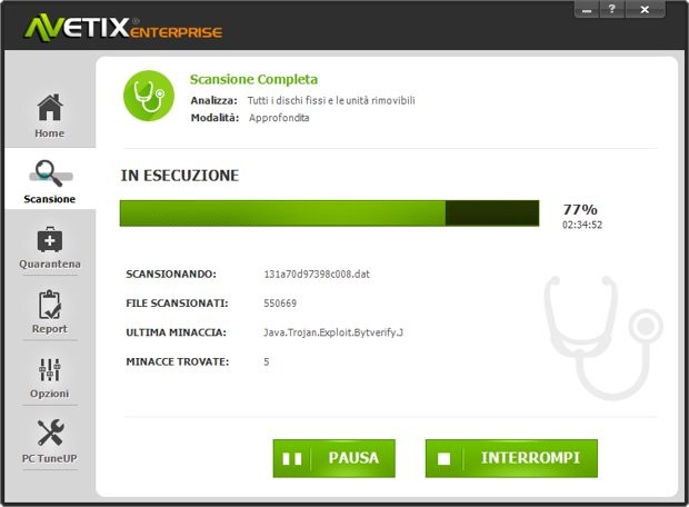 Scansione con antivirus Avetix