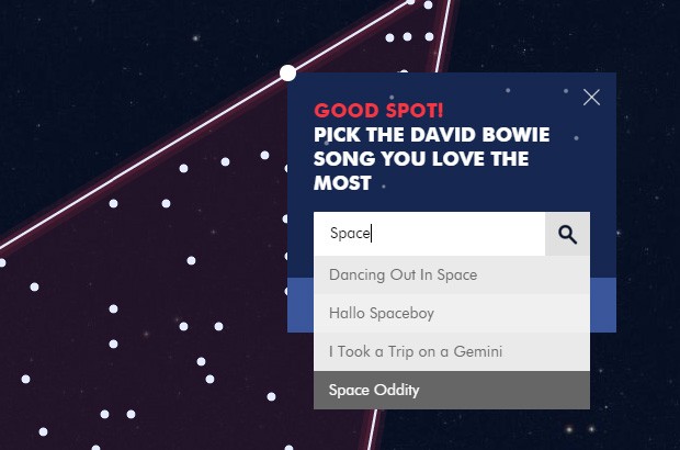 I fan del Duca Bianco possono interagire con il sito Stardust for Bowie, scegliendo un punto della costellazione e un suo brano musicale