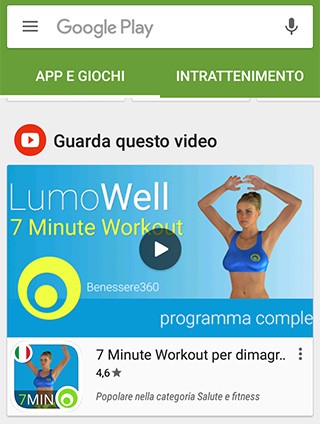 Le inserzioni video nella schermata principale di Play Store