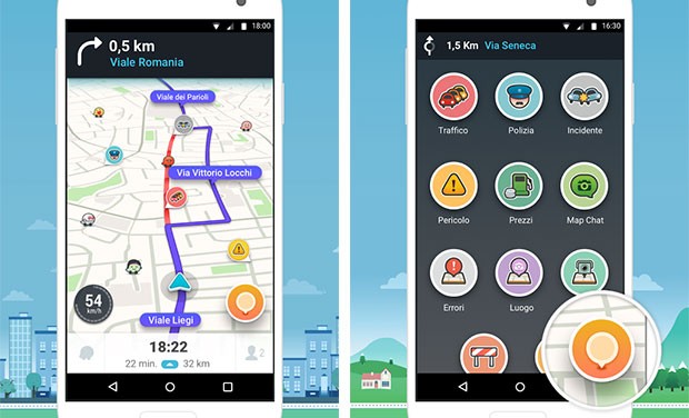 Screenshot per la versione 4.0 dell'app Waze dedicata alla navigazione stradale