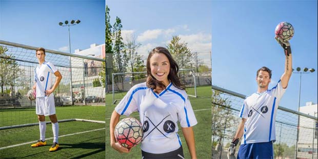 La maglietta Football Fan Shirt di Wearable Experiments per i tifosi del calcio e i tre testimonial