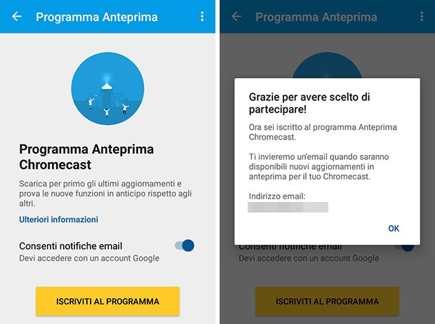 Il Programma Anteprima di Chromecast che permette di testare i nuovi firmware in anticipo