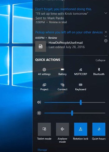 Windows 10 Creators Update, Centro Notifiche