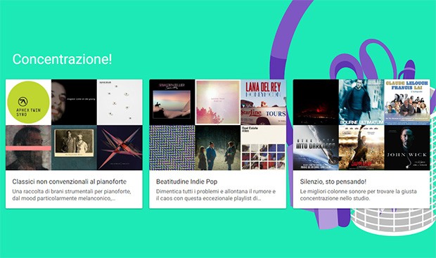 La playlist Concentrazione, ad esempio, propone una serie di brani che aiutano a lavorare meglio