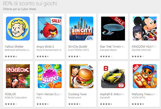 Le offerte sui giochi per la Cyber Week di Google Play