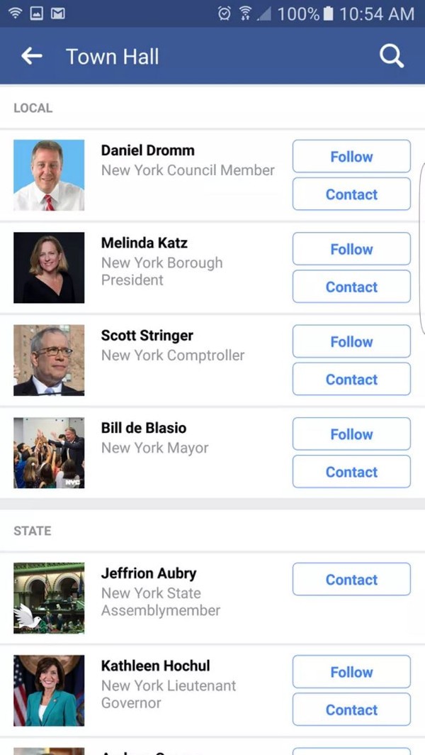 Facebook permette di contattare i politici locali