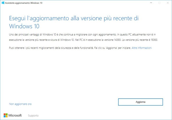 Aggiornamento a Windows 10 Creators Update