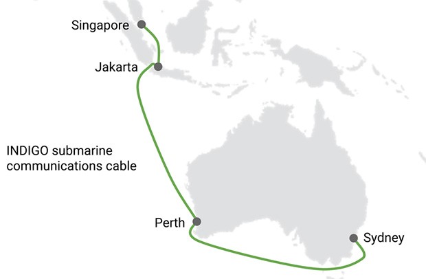 Il percorso del cavo sottomarino INDIGO per la comunicazione nel sudest asiatico