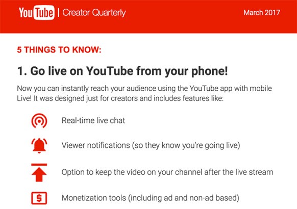 L'avviso mostrato da YouTube ai gestori dei canali prima di avviare uno streaming live dall'applicazione mobile