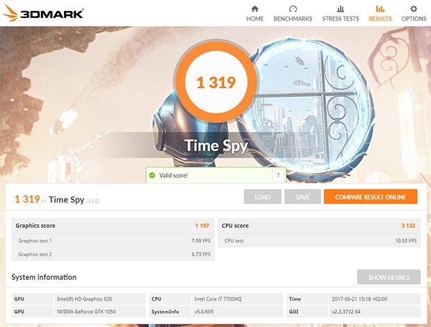 Il risultato del benchmark Time Spy di 3DMark