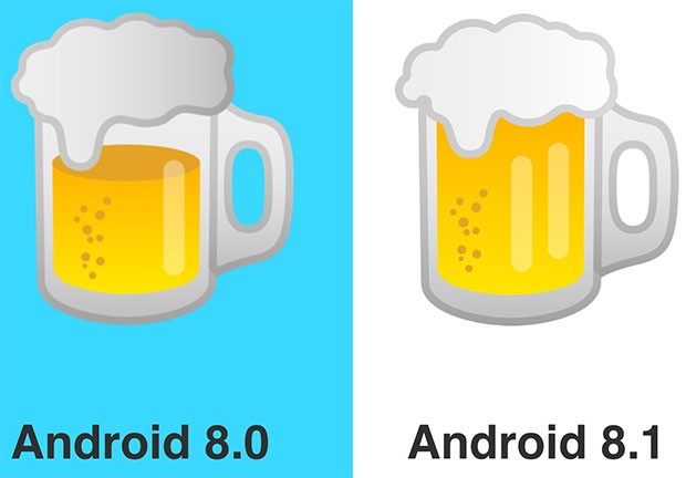 Anche l'emoji della birra ha un nuovo design in Android 8.1 Oreo