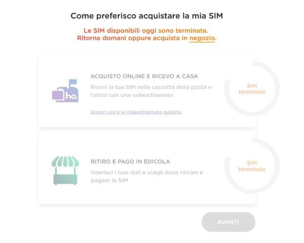 Ho. Mobile limita le SIM prenotabili online