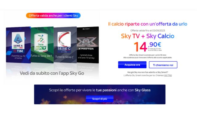 Sky TV + Sky Calcio 14,90 euro