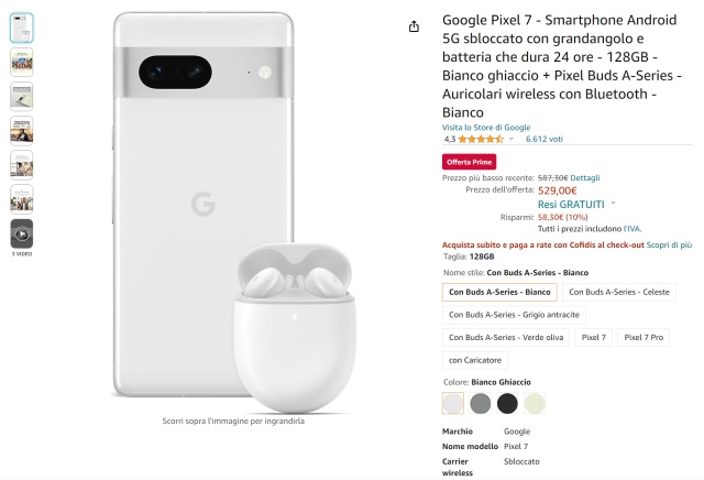 google pixel 7 + pixel buds a 529 euro amazon