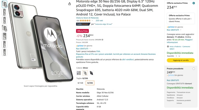 motorola edge 30 neo 234 euro amazon