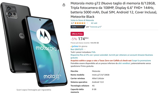 motorola moto g72 174 euro amazon