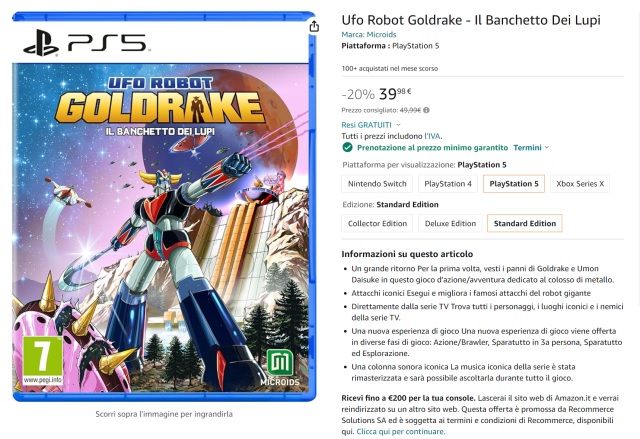 Preordine UFO Robot Goldrake Il Banchetto dei Lupi per PS5 in