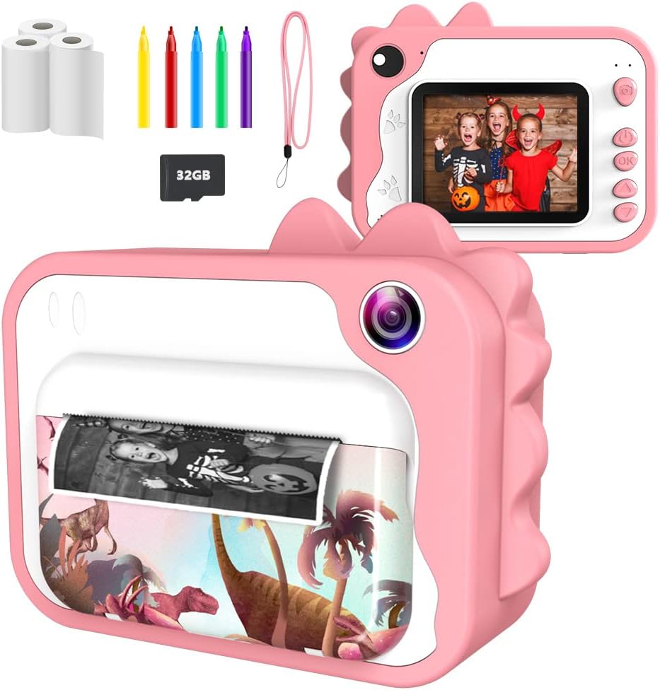 Bambini fotocamera istantanea fotocamera di stampa hd1080p fotocamera  digitale fotografica video con carta di stampa per bambini regalo di  compleanno di Natale rosa