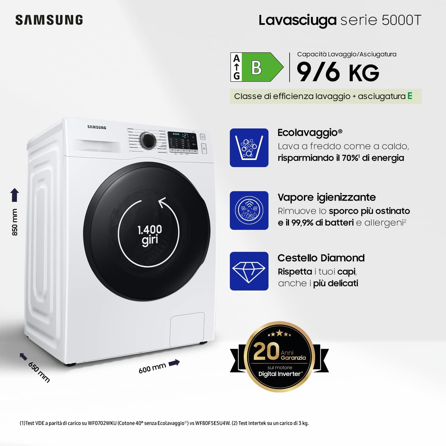  Samsung Lavasciuga Crystal Clean con Ecobubble