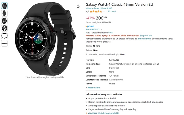 galaxy watch 4 classic 206 euro amazon