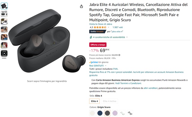 jabra elite 4 69 euro amazon