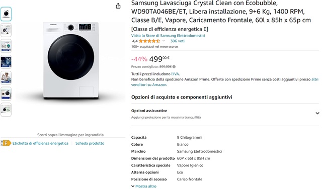 lavasciuga samsung 499 euro amazon