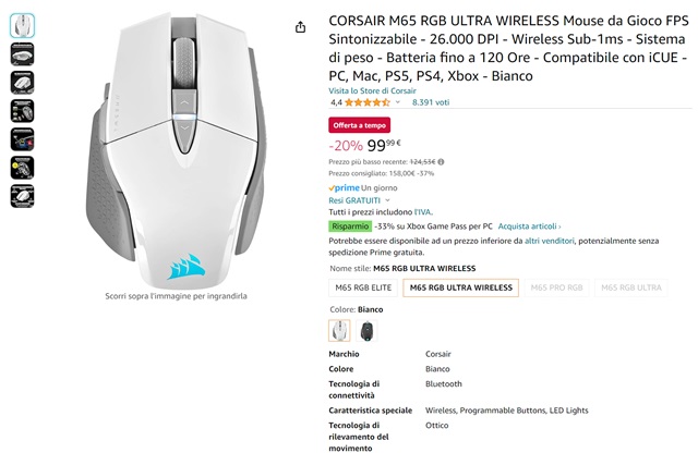 corsair m65 rgb ultra wireless 99 euro amazon