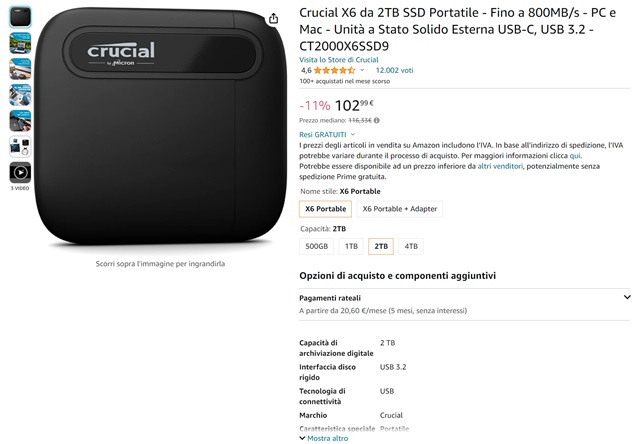 crucial x6 ssd 102 euro amazon