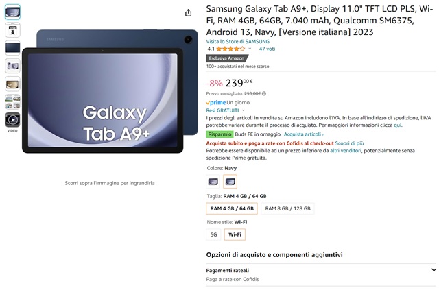 galaxy tab a9 plus 239 euro amazon