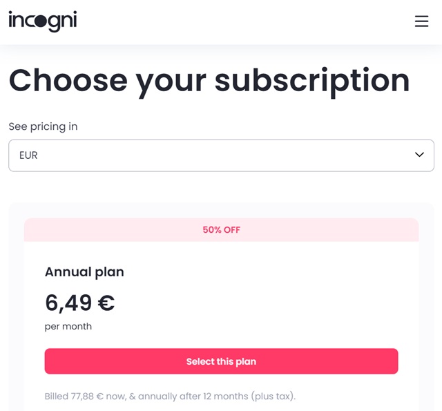 incogni 6,49 euro