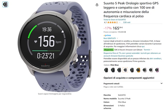 suunto 5 peak 165 euro amazon