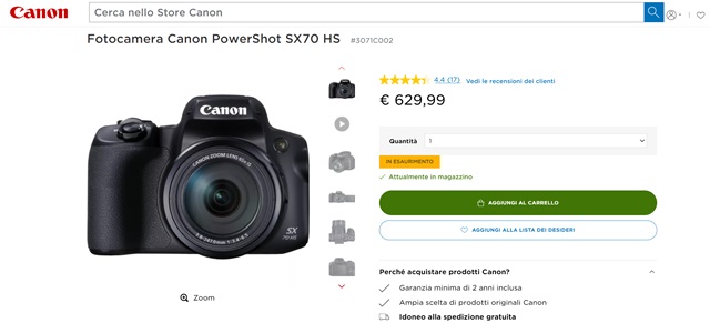 canon powershot sx70 629 euro