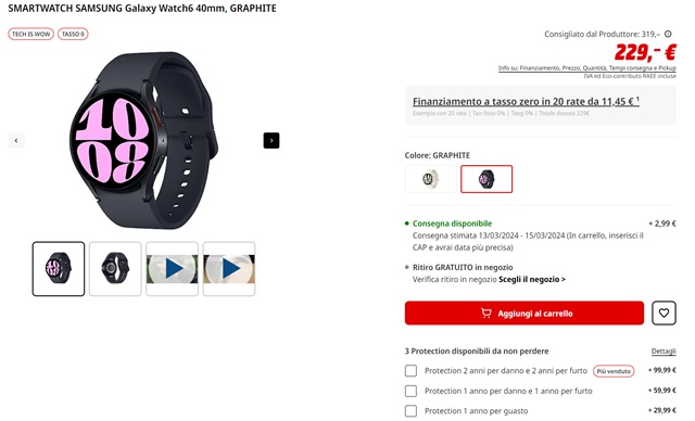 galaxy watch6 229 euro mediaworld