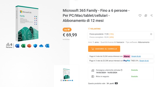 microsoft 365 family 69 euro unieuro