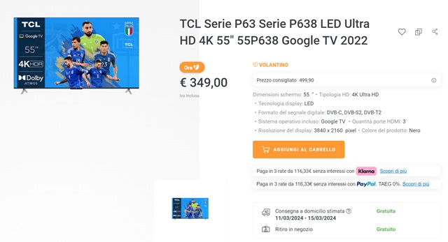 tcl serie p63 349 euro unieuro