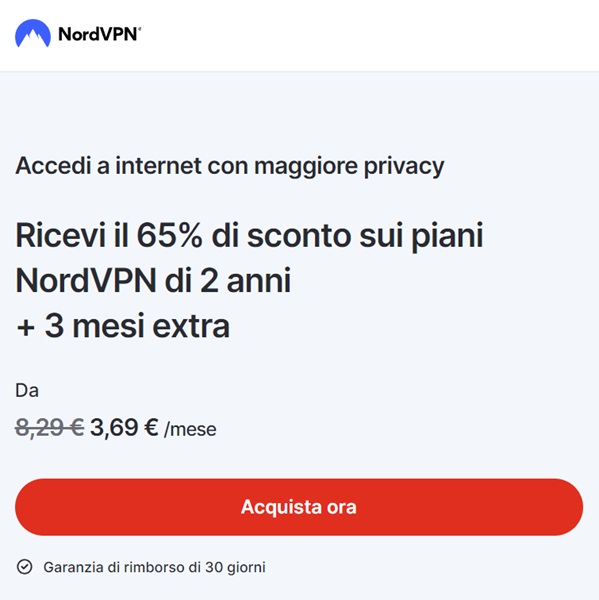 nordvpn 65 per cento di sconto