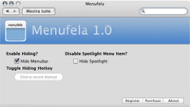 Menufela: nascondere Spotlight o la menubar