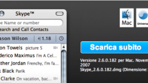 Disponibile Skype 2.6.0.182 per Mac