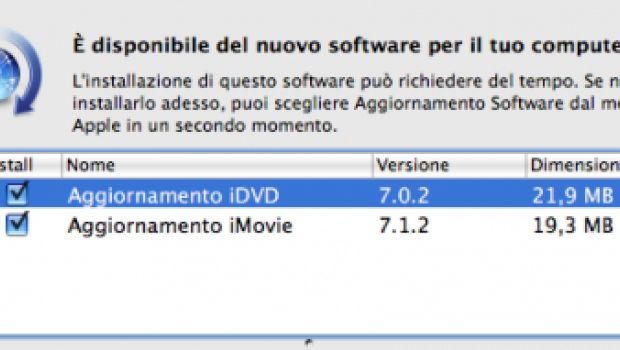 Aggiornamenti per iDVD e iMovie