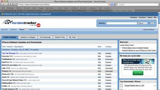 A VersionTracker è cresciuto l'iPhone