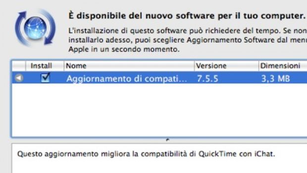 Aggiornamento di compatibilità QuickTime con iChat